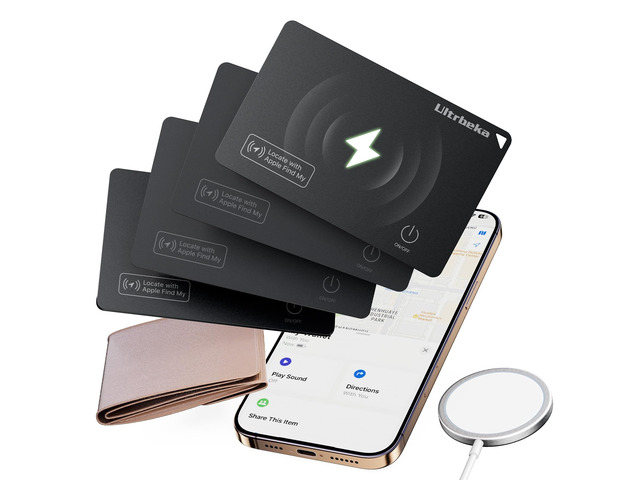 Air Tag Wallet Tracker Cards 4 Pack with 1 Wireless Charger, Rechargeable Bluetooth Trackers for Wallets, Works with Apple Find My, IP68...