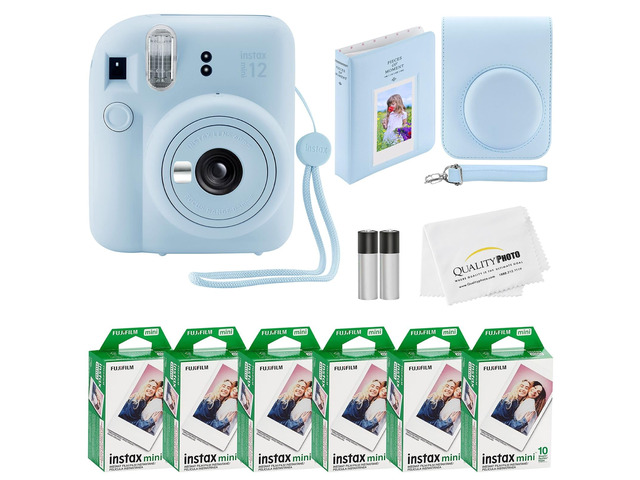 Instax Mini 12 Instant Camera + 60 Photo Prints + Quality Photo Value Bundle, Case, Decoration Stickers, Frames, Photo Album, (Pastel Blue)