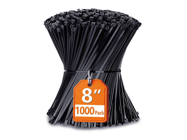 Zip Ties 8 inch with 40 lb Tensile Strength, Black Cable ties, 1000 Pack