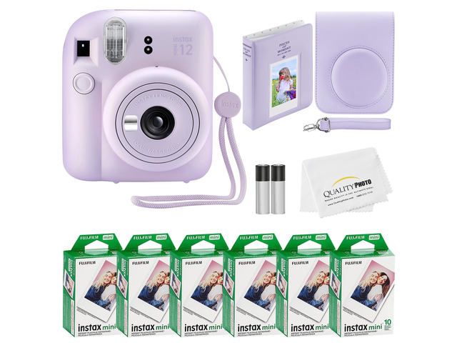 Instax Mini 12 Instant Camera + 60 Photo Prints + Accessories, Lilac Purple