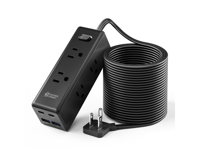 20Ft Extension Cord with Multiple Outlets, Flat Plug Power Strip Long Extension Cord with 6 Outlets, 4 USB Ports(2 USB C), Surge Protector for...