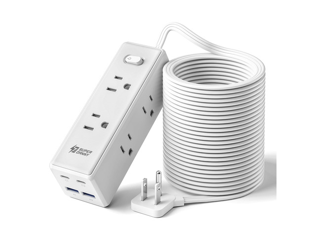 25Ft Extension Cord with Multiple Outlets, Flat Plug Power Strip Long Extension Cord with 6 Outlets, 4 USB Ports(2 USB C), Surge Protector for...