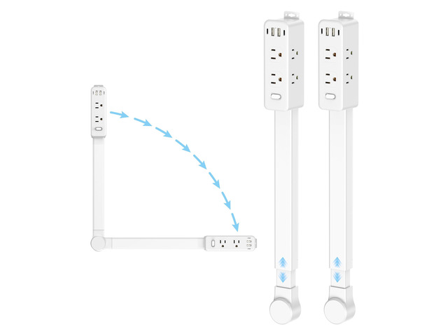 Outlet Extender Stick, Power Strip with 6 Outlets & 4 USB Ports, Extends 22'-34', Rotates 180°(90° per Side), Home Dorm Essential for Nightstand,...