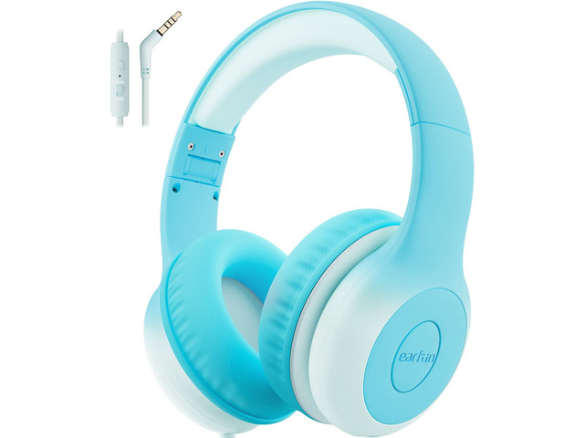 K1 Kids Headphones Wired with Mic, Volume Limit Headphones for Kids Portable Wired Headphone with Shareport, Stereo Sound, Foldable Headset for...