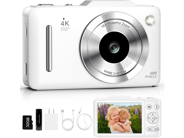 Digital Camera 4K Autofocus Vlogging Camera for Photography with 16X Zoom Anti Shake, 32GB Card, 48MP Compact Portable Point and Shoot Camera Gift...