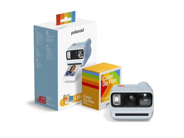 Go Generation 3 Bundle - Mini Instant Film Camera + 16 Color Photos - Light Blue (6653) - Only Compatible with Go Film