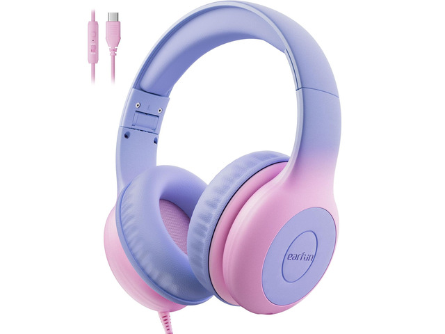 K1 Kids Headphones Wired with Mic, USB Type C Headphone for Kids 85/94dB Volume Limit, Portable Wired Headphone with Shareport, Stereo Sound...