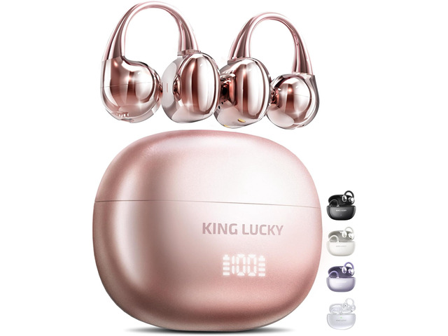 King Lucky Next-gen Clip on Earbuds Open Ear Wireless Bluetooth 6.0 Headphones with Mic,50H Play,ENC,IPX5 Waterproof,Sports Ear Buds,Comfortable...