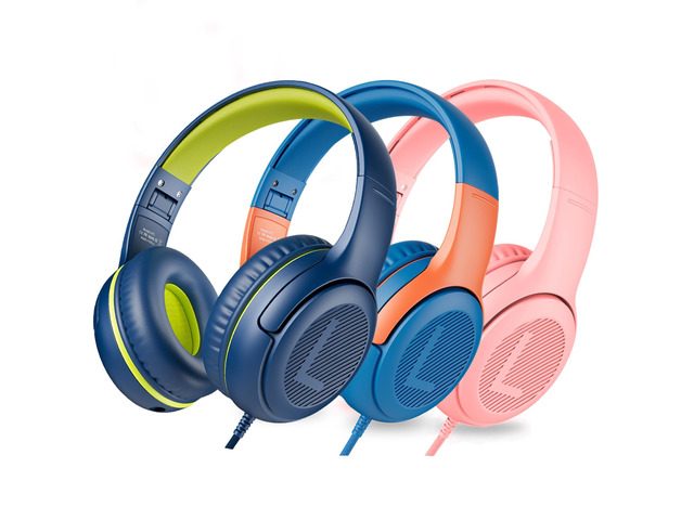 AT2 3PCS Kids Headphones for School Travel, 85/94dB Safe Volume 3.5mm Jack, HD Mic, Portable Wired Headphone with Shareport, Stereo Sound On-Ear...