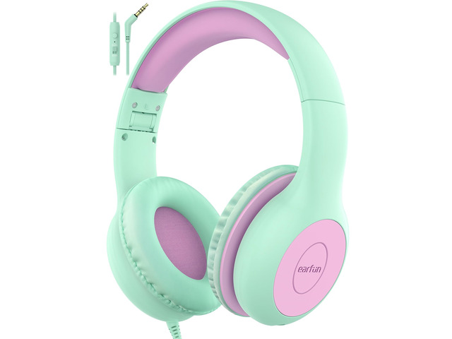 K1 Kids Headphones Wired with Mic, Volume Limit Headphones for Kids Portable Wired Headphone with Shareport, Stereo Sound, Foldable Headset for...