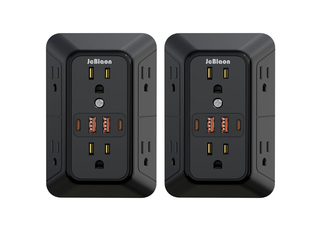 2 Pack Multi Plug Wall Outlet Extender Surge Protector 6 AC Outlet Splitter with 4 USB Ports(2 USB C) Wall Charger 1050J Power Strip 125V/15A,...