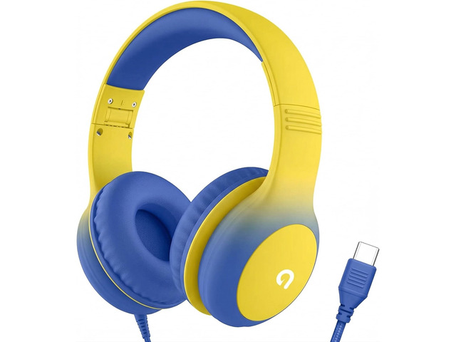 Wired Kids Headphones with USB C Plug, 85dB Safe Volume, Adjustable Headband, Tangle-Free Cord Headphones for School, Tablet, Travel (Yellow &...