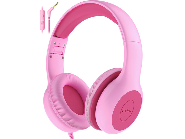 K1 Kids Headphones Wired with Mic, Volume Limit Headphones for Kids Portable Wired Headphone with Shareport, Stereo Sound, Foldable Headset for...