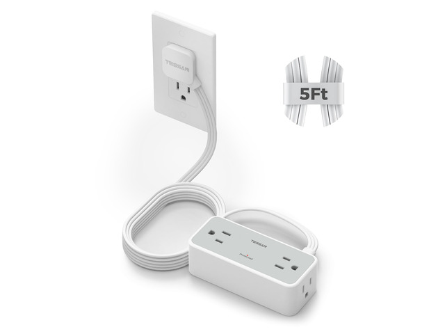 Extension Cord 5 FT, Power Strip with 900J Surge Protection, Grey 4 AC Outlets, Flat Plug, Multiple Wall Outlet Extender Suitable for Office Dorm