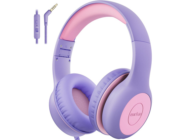 K1 Kids Headphones Wired with Mic, Volume Limit Headphones for Kids Portable Wired Headphone with Shareport, Stereo Sound, Foldable Headset for...
