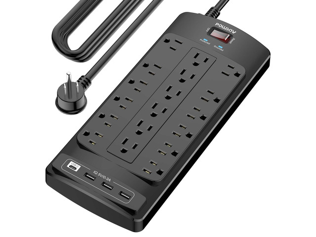 18 Outlets Surge Protector Power Strip - 20 Feet Flat Plug Heavy Duty Extension Cord with 18 Widely Outlets and 4 USB Ports, 2100 Joules, Black,...