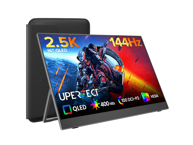 Portable Gaming Monitor 144Hz 2.5K, 16 0.1ms 100% DCI-P3 QLED 400 Nits, FreeSync Monitor, USB-C & MINI HDMI, VESA & Case, Travel Second Screen for...