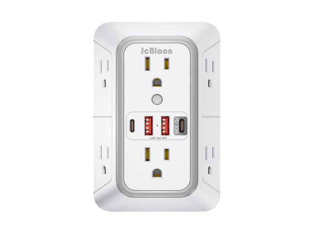 Surge Protector Outlet Extender 6 Outlet Extender with 4 USB Ports (PD 30W), 3 Sided 1050J Multi Plug Wall Adapter Power Strip for Home Travel...