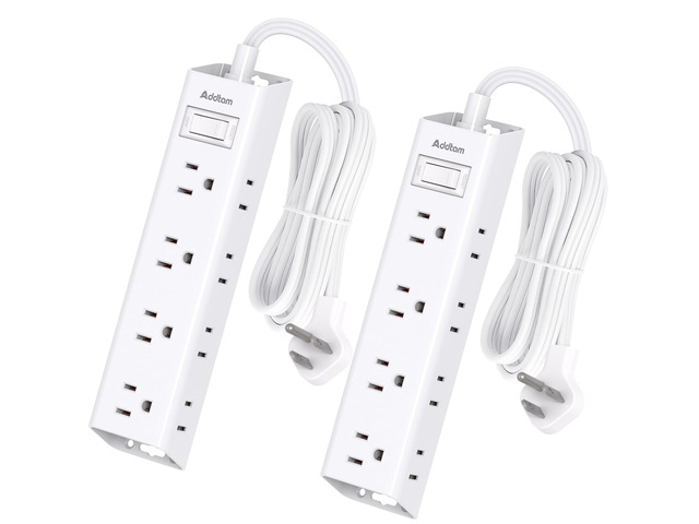 2 Pack Power Strip Surge Protector with 12 Outlets, Extension Cord 5FT Ultra Thin Flat Wall Plug, 3-Side Wide Spaced Outlet Extender, 1050J, Wall...