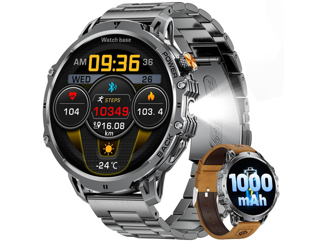 Military Smart Watches for Men(2 Bands), 1000mAh/1.85' HD Large Screen 110+ Sports Modes/Flashlight/IP68 Waterproof/Sleep Monitor Smartwatch,...
