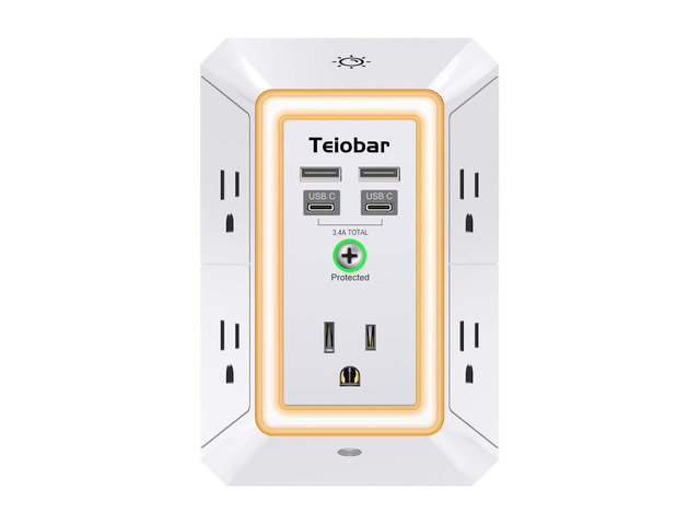 Multi Plug Wall Outlet Surge Protector with 5 Outlet & 4 USB Ports(2USB-C) 3-Sided Outlet Extender with Night Light, Outlet Splitter for Home...