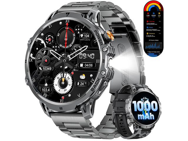 Military Smart Watches for Men(2 Bands),1000mAh/1.85' HD Large Screen Smartwatch, Flashlight/110+ Sports Modes/Sleep Monitor, Fitness Tracker Watch...