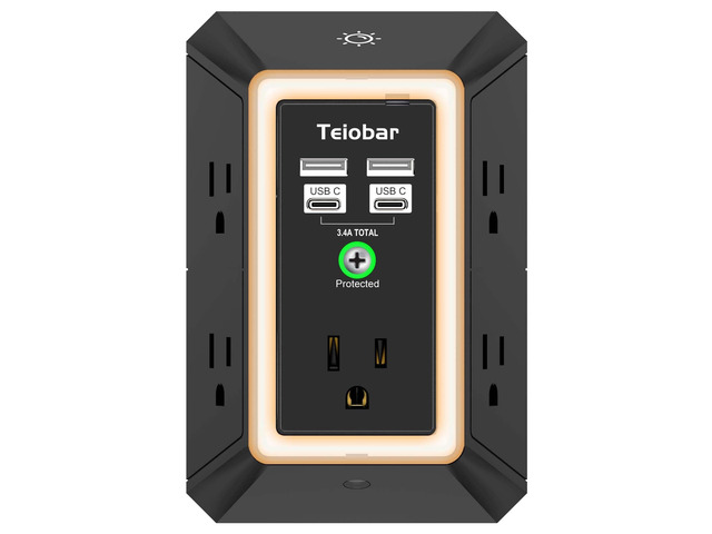 Multi Plug Wall Outlet Surge Protector with 5 Outlet & 4 USB Ports(2USB-C) 3-Sided Outlet Extender with Night Light, Outlet Splitter for Home...
