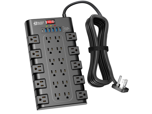 Flat Plug Power Strip Surge Protector, 10Ft, 22 AC 6 USB, 2100J 5A1C, 1875W/15A, Heavy Duty Extension Cord with Multiple Outlets, Outlet Extender...