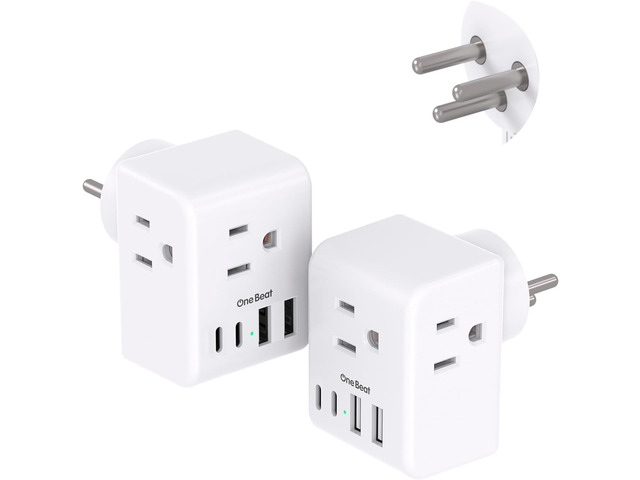 2 Pack Israel Power Adapter, 7-in-1 Israel Travel Plug Adapter with 3 American Outlets 4 USB Ports(2 USB C), Type H Travel Adapter Plug Converter...