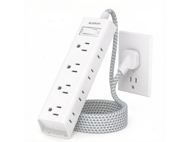 White Braided Power Strip Surge Protector with 12 Outlets Flat Plug 10FT Extension Cord, 3-Side Wide Spaced Outlet Extender, Wall Mount Desk...