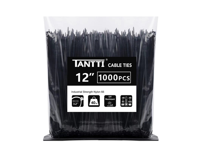 Zip Ties 12 inch, Black Zip Ties 1000 pack, 40lb, Cable Ties, Self-locking Wire ties for indoor and outdoor use, by