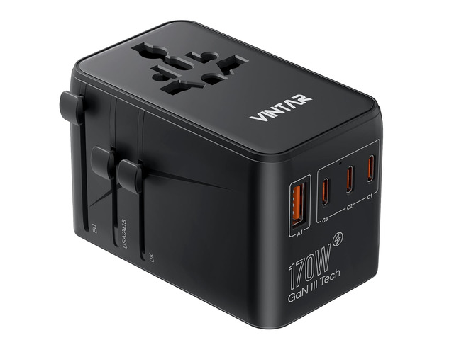 Universal Travel Adapter 170W GaN, Fast Charger for EU UK US AU 2 AC & 4 USB Ports (3 USB-C), 140W PD Compatible with Laptops/Tablets/Phones,...