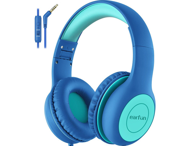 K1 Kids Headphones Wired with Mic, Volume Limit Headphones for Kids Portable Wired Headphone with Shareport, Stereo Sound, Foldable Headset for...