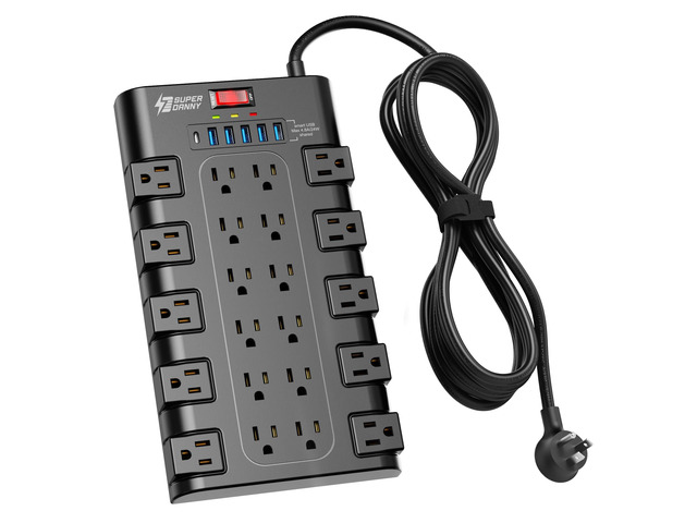 Power Strip Surge Protector, 22 AC 6 USB, 2100J, 10Ft, 1875W/15A 5A1C, Heavy Duty Extension Cord with Multiple Outlets, Flat Plug Outlet Extender...