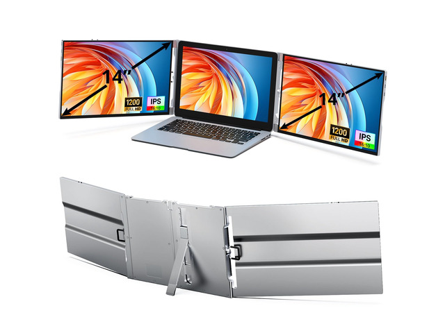 Laptop Screen Extender, 14' FHD 1200P Portable Triple Monitor for 13'-17' Laptops, Aluminum Alloy Stand, Compatible with MacOS/Windows/Chrome