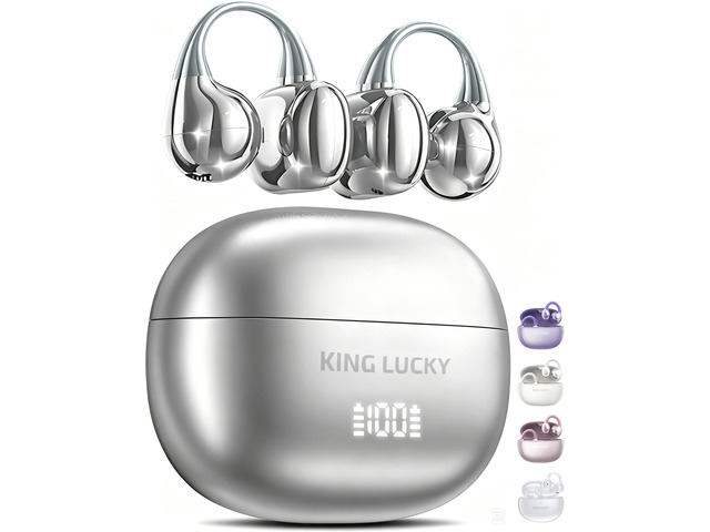King Lucky Next-gen Clip on Earbuds Open Ear Wireless Bluetooth 6.0 Headphones with Mic,50H Play,ENC,IPX5 Waterproof,Sports Ear Buds,Comfortable...