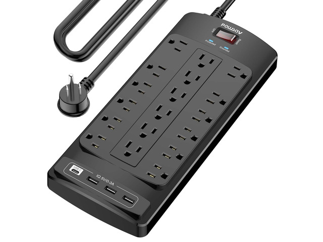 18 Outlets Surge Protector Power Strip - 15 Feet Flat Plug Heavy Duty Extension Cord with 18 Widely Outlets and 4 USB Ports, 2100 Joules, Black,...