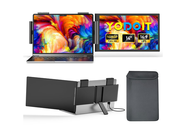Laptop Screen Extender, 14' FHD 1920×1080 Travel Monitor with USB Type C Port and Built-in Speakers Compatible with MacBook