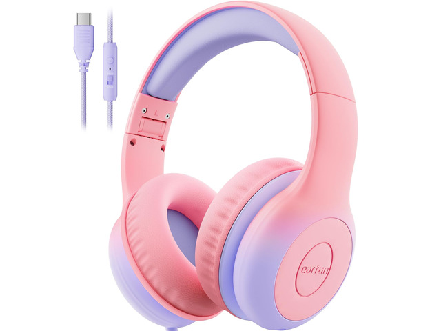 K1 Kids Headphones Wired with Mic, USB Type C Headphone for Kids 85/94dB Volume Limit, Portable Wired Headphone with Shareport, Stereo Sound...