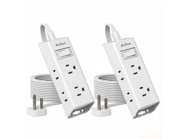 Flat Plug Extension Cord, Power Strip with 6 Outlet Extender, 2 Pack 5ft Flat Wall Plug for Home Office and Dorm, No Surge Protector for Travel...