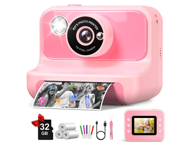 Kids Camera Instant Print, Kids Camera 1080P HD Video Digital Camera Christmas Birthday Gifts for Girls and Boys, Toddler Toy for 3-12 Years Old