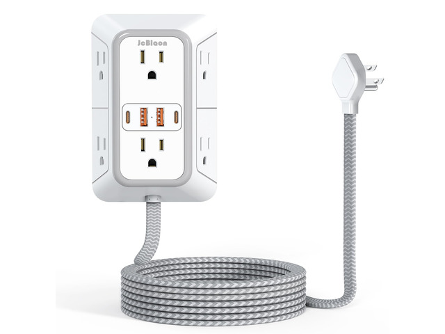 Power Strip Extension Cord - 6 Outlets and 4 USB (2 USB C), 5FT Braided Cord with Ultra Thin Flat Plug, 3 Side Outlet Extender with Overload...