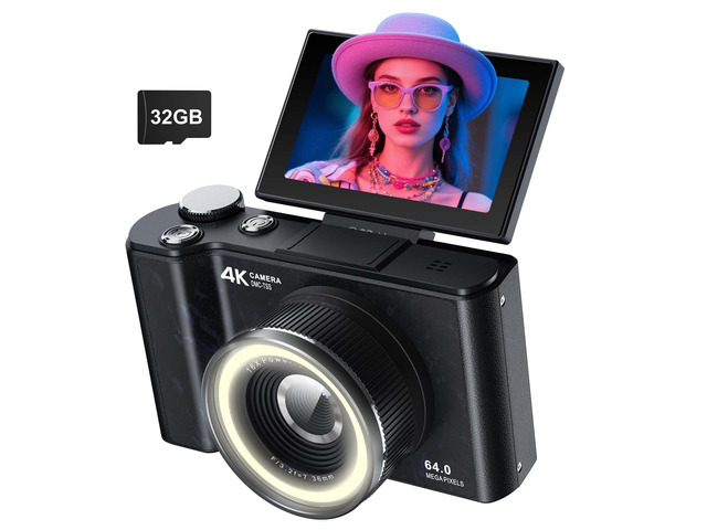 4K Digital Camera for Photography,180°Flip Screen Kids Digital Camera 64MP Vlogging Camera for YouTube with SD Card,16X Zoom Autofocus,Point and...