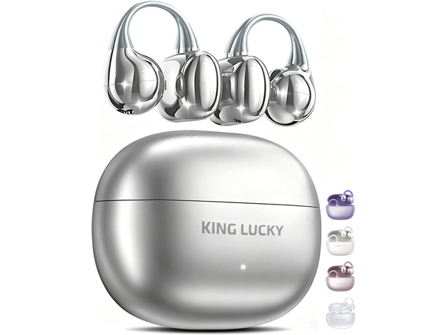 King Lucky Next-gen Clip on Earbuds Open Ear Wireless Bluetooth 6.0 Headphones with Mic,50H Play,ENC,IPX5 Waterproof,Sports Ear Buds,Comfortable...
