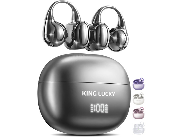 King Lucky Clip-On Earbuds Gen 3, Open-Ear Wireless Bluetooth 6.0 Headphones with Mic, Secure Fit for Small Ears & Glasses Wearers, 50H Playtime,...