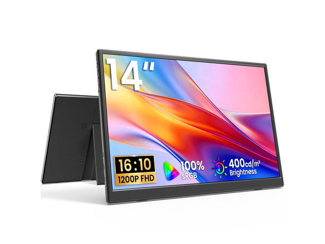 Portable Monitor 14 Inch 1200P 60Hz IPS HDR Ultra-Slim Travel Monitor with Dual Speakers USB-C HDMI Second Screen for Laptop PC Mac Phone Xbox...