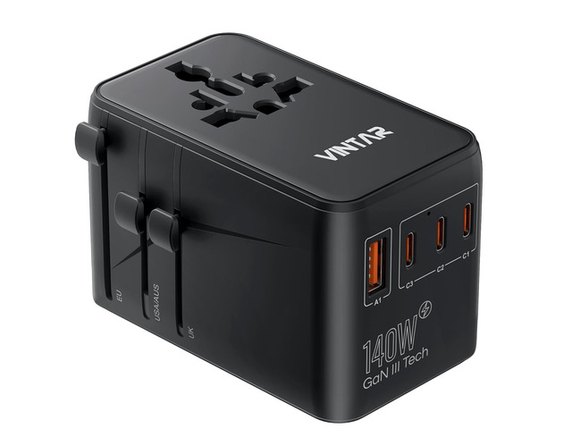 Universal Travel Adapter, 140W GaN Fast Charger for EU UK US AU 2 AC Outlets, 3 USB-C PD & 1 USB-A QC, International Power Adapter for 200+...
