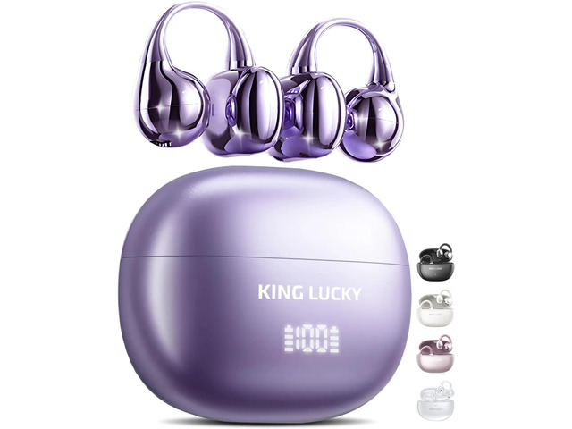 King Lucky Clip-On Earbuds Gen 3, Open-Ear Wireless Bluetooth 6.0 Headphones with Mic, Secure Fit for Small Ears & Glasses Wearers, 50H Playtime,...