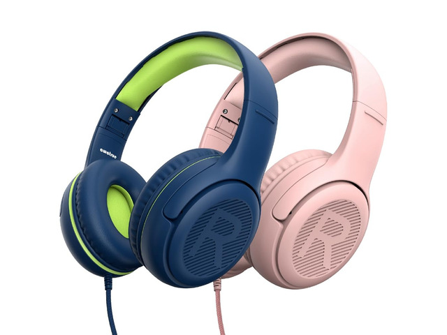 AT2 2PCS Kids Headphones for School Travel, 85/94dB Safe Volume 3.5mm Jack, HD Mic, Portable Wired Headphone with Shareport, Stereo Sound On-Ear...