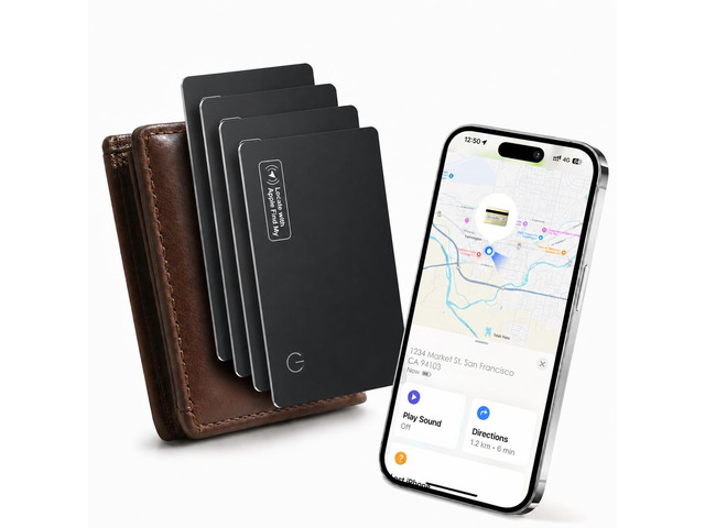 Wallet Tracker Card 4 Pack - Compatible with Apple Find My iOS Only 0.07in Slim, IP68 Waterproof, Item Locator for Luggage, Passports, Purse, Gift...